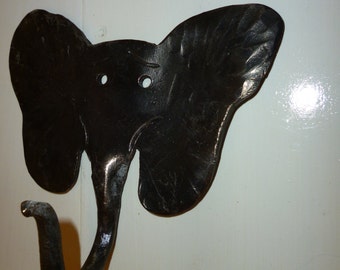 Unique Hand Forged Wrought Iron Elephant Hook with clear Lacquer finish, ideal for childs room