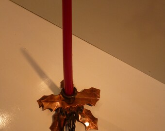 Hand Forged Copper & Wrought Iron Holly Candle Holder in clear Lacquer finish