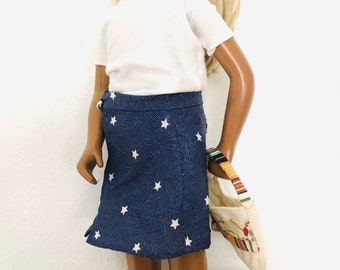 Midi denim wrap skirt with stars for Sasha and 16-18 inch models