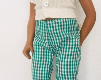Gingham green jeans informal party style for Sasha or Gregor or 16-18” models