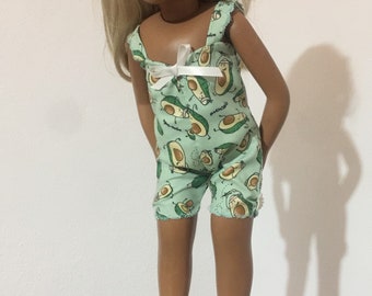 Pale green Avocado cartoon jumpsuit with daisies for Sasha or 16-18” models