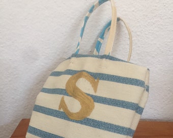 Blue Striped sailing or beach bag in canvas with S for Sasha, Gregor and 16-18” models