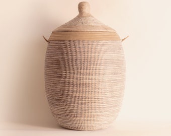 EGG African basket White and Beige + Leather LARGE