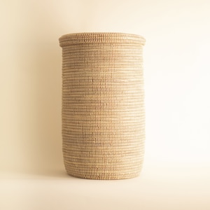 African Woven Basket, Laundry Hamper, Natural Boho Seagrass Basket with Lid - YOGA Beige Large
