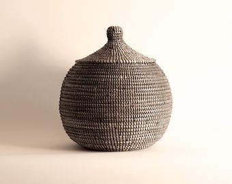 Handwoven African Basket with Lid: Senegalese Storage Bin