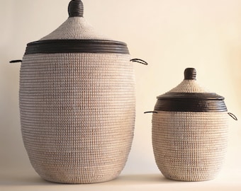 Handwoven Seagrass Laundry Baskets with Lid – Set of 2, Senegal