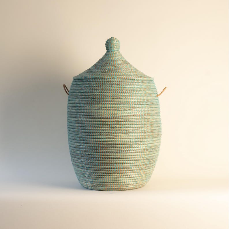Handwoven Seagrass Laundry Basket with Lid: Mint African Wicker - EGG Mint image 12