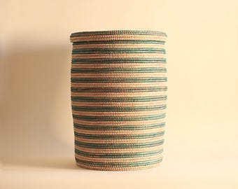 African Woven Laundry Basket with Lid: Natural Boho Hamper