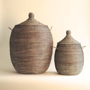 Handwoven Seagrass Basket Set: African Boho Decor with Lids