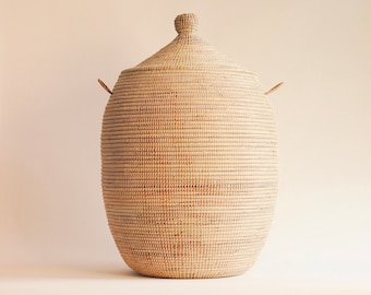 Handcrafted African Basket with Lid - Stylish Storage Solution for Your Home - EGG Beige Large