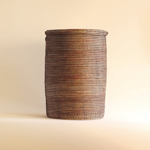 Handwoven African Basket with Lid: Boho Storage, Laundry Hamper