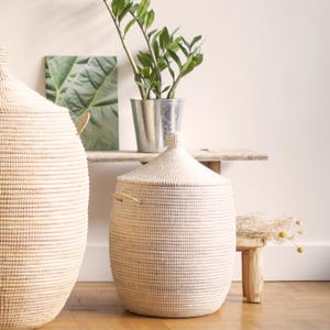 Handmade Laundry - Faire trade African basket – Large Storage Basket - EGG White image 15