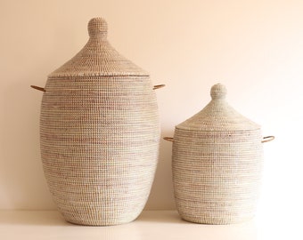 Handwoven Seagrass Basket Set: African Boho Decor with Lids