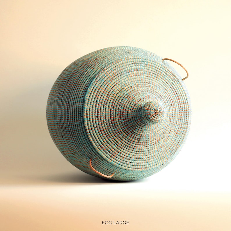 Handwoven Seagrass Laundry Basket with Lid: Mint African Wicker - EGG Mint image 8
