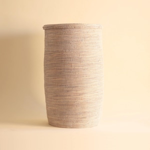 African Woven Basket, Laundry Hamper, Natural Boho Seagrass Basket with Lid - YOGA White Large