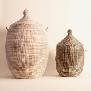 Handwoven Seagrass Basket Set: African Boho Decor with Lids