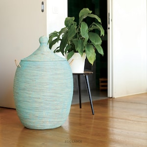 Handwoven Seagrass Laundry Basket with Lid: Mint African Wicker - EGG Mint image 6