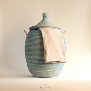 Handwoven Seagrass Laundry Basket with Lid: Mint African Wicker - EGG Mint image 7