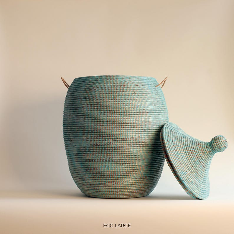 Handwoven Seagrass Laundry Basket with Lid: Mint African Wicker - EGG Mint image 9