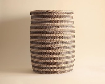 Hand Woven African Basket with Lid: Natural Boho Laundry Hamper