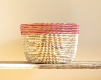 UE- POT Panier Africain Cache pot Corbeille Blanc et Rose Ø 35 cm H 25 cm