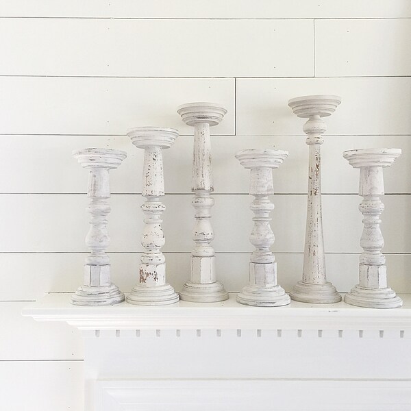 OUT OF STOCK***Medium handmade Antique spindle pillar candle holder, from 1850's Governors mansion