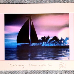 Limited edition print. Tiltled &#39;Sails Away. By local artist. Coast To Coast Artworks Gallery.