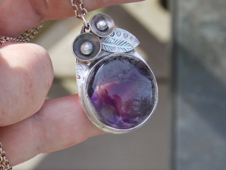 purple gemstone necklace handmade silver Amethyst artisan Amethyst necklace sterling Crystal statement Sterling Amethyst necklace