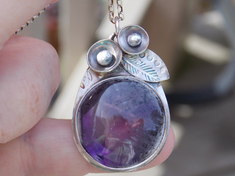 purple gemstone necklace handmade silver Amethyst artisan Amethyst necklace sterling Crystal statement Sterling Amethyst necklace