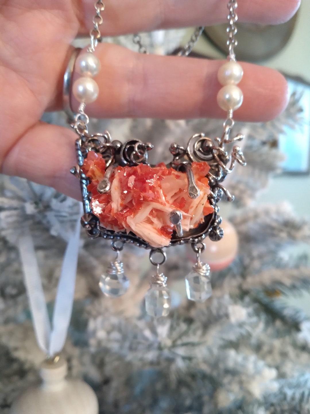 Raw Crystal Necklace, Handmade Sterling Ooak Necklace. Artisan