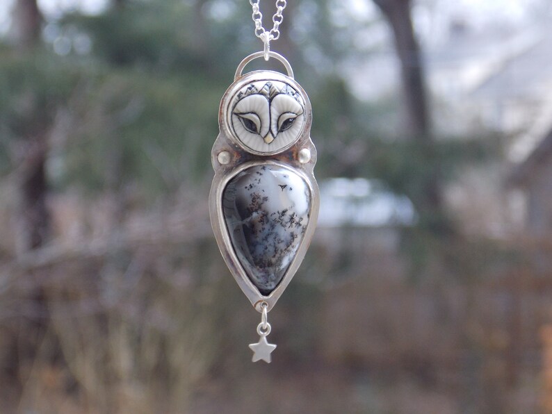 HAND MADE PENDANT OWL OWLS LADIES NECKLACE STERLING SILVER 925 ARTISAN JEWELRY