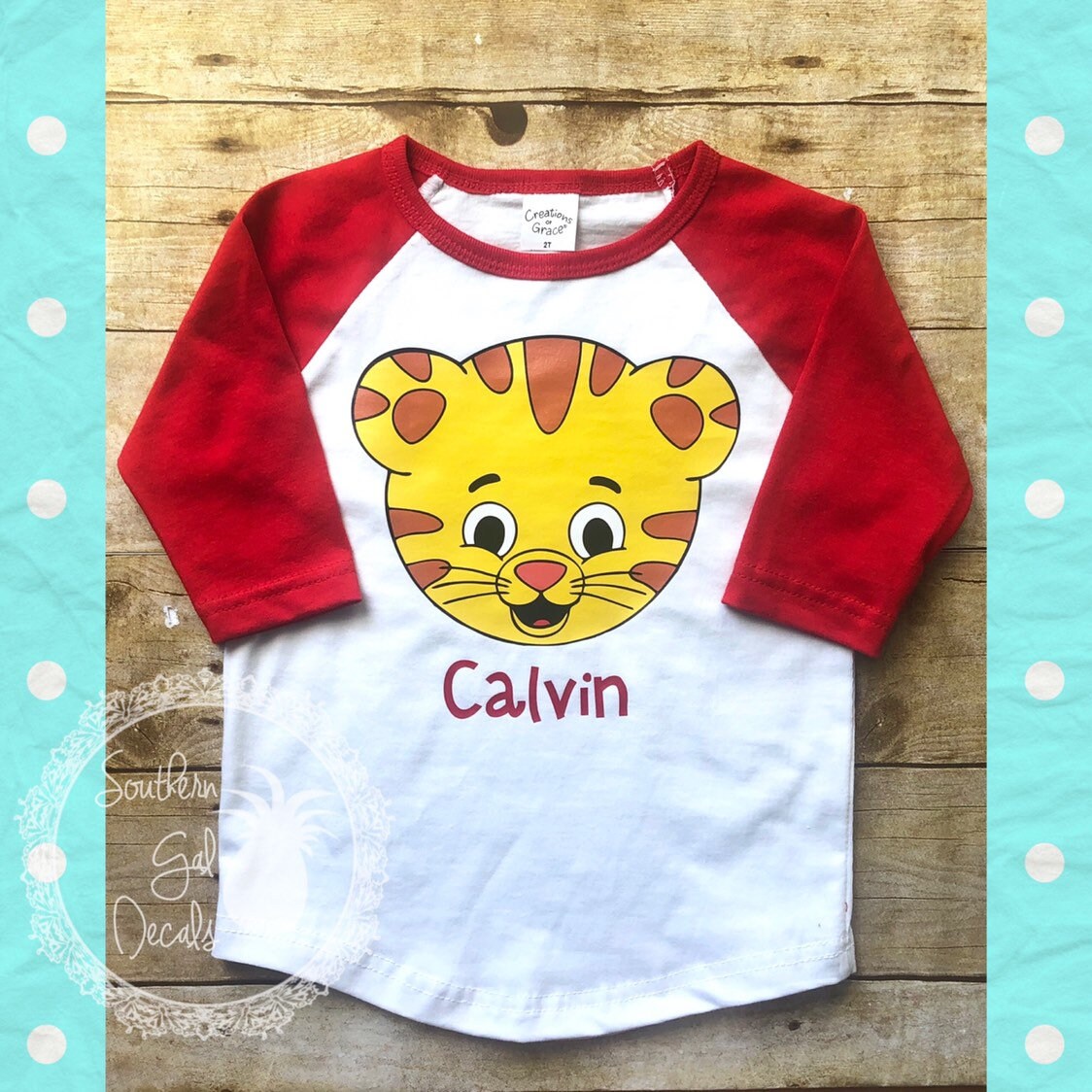 Cartoon Tiger Personalized Raglan 3/4 Sleeve Shirt
