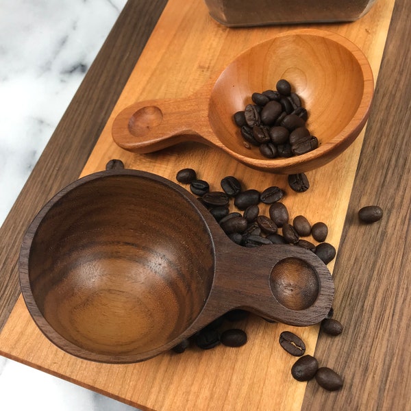 Individual Figure Eight Coffee Scoop / Cherry or Walnut / 1, 2, 3 Tablespoons and 1/4 Cup