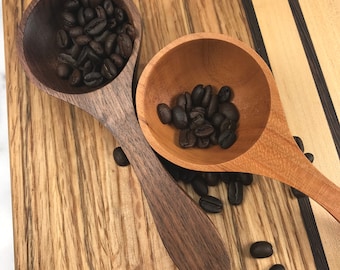 Individual Flat Top Coffee Scoop / 1, 2, 3 Tablespoons and 1/4 Cup / Cherry or Walnut
