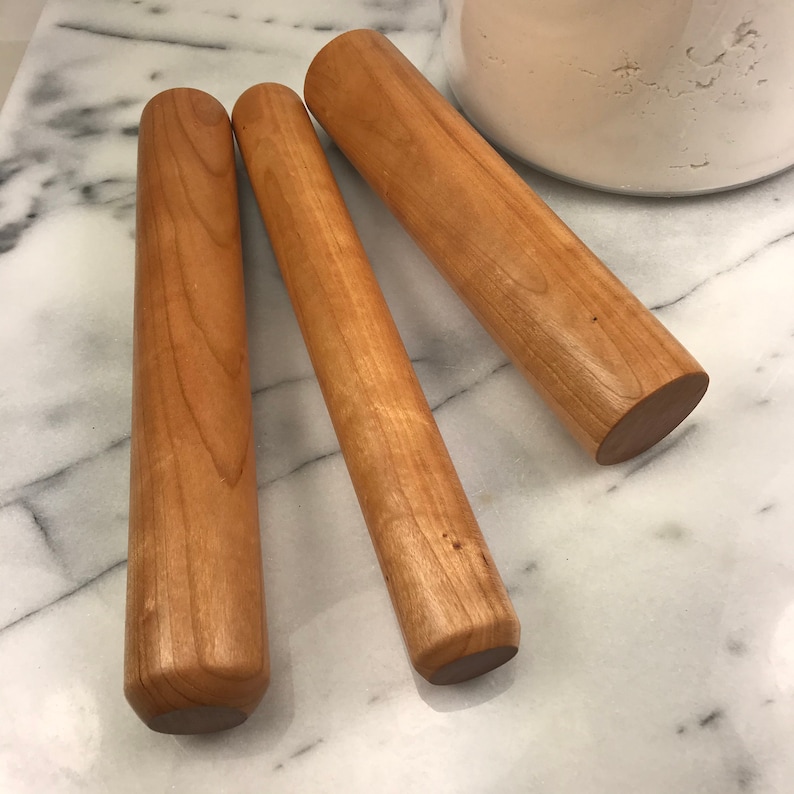 SHORT Straight Rolling Pins / 10, 10 x 1-1/4 and 8 / Tortillas, Pastries / Walnut Cherry and Maple image 3