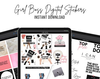 Digital Planner Stickers Boss Babe Girl Boss Motivational~ Pre-Cropped Goodnotes and PNG Digital Planner Stickers -  40 Planner Stickers