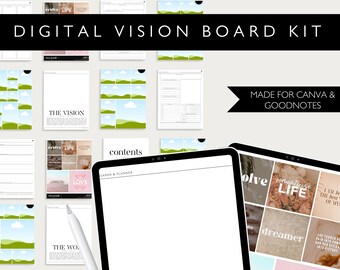 Digital Vision Board Planner Kit - Goodnotes Vision Board Hyperlinked~Vision Board Graphics, Monthly Reflection, Goal Setting Sheets