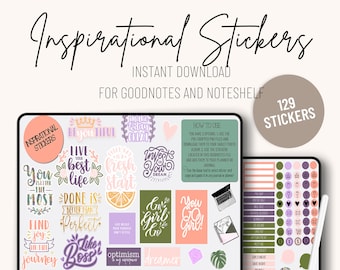 Digital Planner Stickers Inspirational ~ Pre-Cropped Goodnotes and PNG Digital Planner Stickers - 129 Motivational Digital Planner Stickers