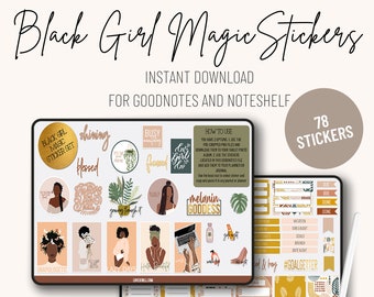 Black Girl Magic Digital Planner Pegatinas / GoodNotes, Notability, Noteshelf, Xodo / PNGs precortados / Ipad Android Pegatinas digitales