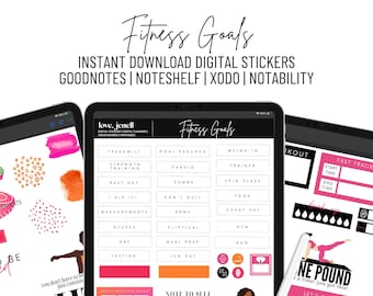 Fitness Weight Loss Digital Planner Stickers - 57 Pre-Cropped Goodnotes & PNG Stickers