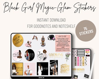 Black Girl Digital Planner pegatinas afroamericanas Goodnotes pre-recortadas y pegatinas digitales PNG - Black Girl Magic Planner pegatinas