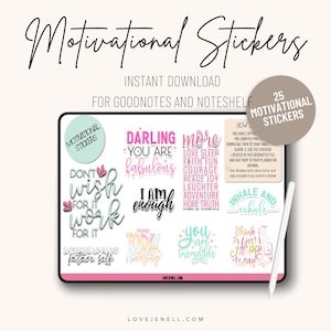 Digital Planner Stickers Motivational ~ Pre-Cropped Goodnotes and PNG Digital Planner Stickers - 25 Motivational Digital Planner Stickers