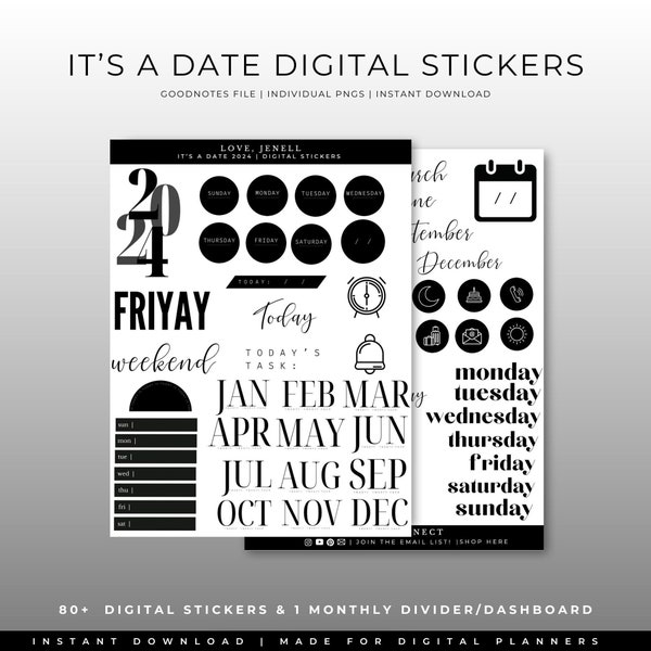 Dates and Numbers Digital Stickers 2024 Basic Digital Planner Stickers~ 80 Plus Digital Stickers- Pre-Cropped Goodnotes PNG Digital Stickers