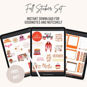 Digital Planner Stickers Fall Halloween Thanksgiving~ Pre-Cropped Goodnotes and PNG Digital Planner Stickers - 40 Planner Stickers Glam Fall