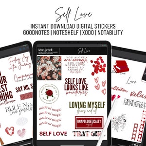 Self Love Digital Planner Stickers-Valentine's Day Digital Stickers~ Pre-Cropped Goodnotes and PNG Digital Planner Stickers-Motivational