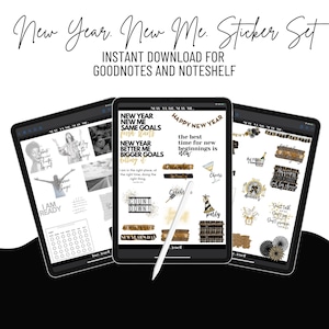 Digital Planner Stickers New Years. New Year New Me~ Pre-Cropped Goodnotes and PNG Digital Planner Stickers -  40 Planner Stickers