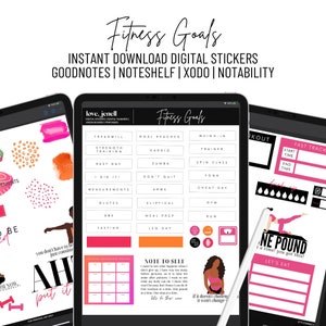Fitness Weight Loss Digital Planner Stickers - 57 Pre-Cropped Goodnotes & PNG Stickers