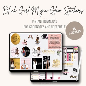 Black Girl Digital Planner Stickers African American  Pre-Cropped Goodnotes and PNG Digital Stickers -  Black Girl Magic Planner Stickers