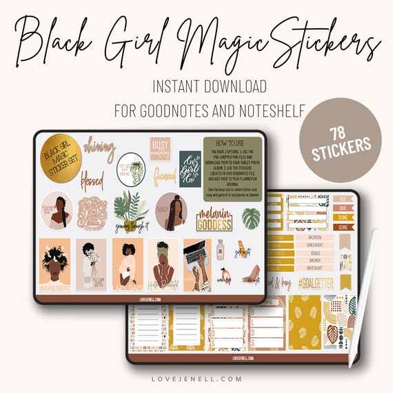Black Girl Magic Digital Planner Stickers | GoodNotes, Notability, Noteshelf, Xodo | Precropped PNGs | Ipad Android Digital Stickers