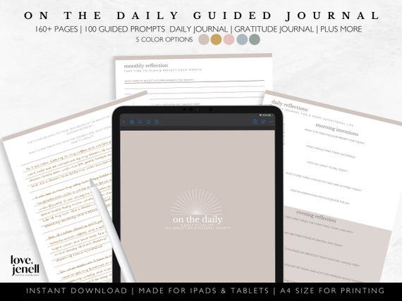 Guided Digital Journal | GoodNotes Journal | Daily Prompts | Gratitude  | Monthly Reflection |ipad Journal | 5 minute | A4 printable journal